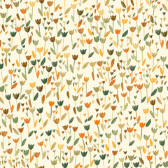 Seamless abstract tulips background. Watercolor pencil hand drawn drawing.