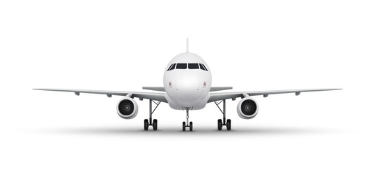 Fototapeta na wymiar Vector realistic airplane. Aircraft isolated on white background, front view.