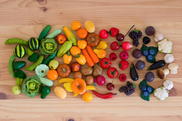 vegetable rainbow. fruit and vegetables arranged as a rainbow