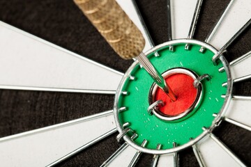Closeup of a Dart in Bullseye