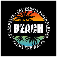 Vector illustration on the California surfing theme, Beach Surfing. Typography, t-shirt graphics, posters, banners, flyers, prints, postcards