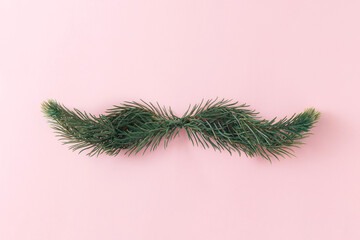 Christmas decoration with Santa Claus fir-tree mustache. Minimal holiday concept