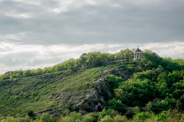 Beautiful gazebo on the side of the mountain in the park