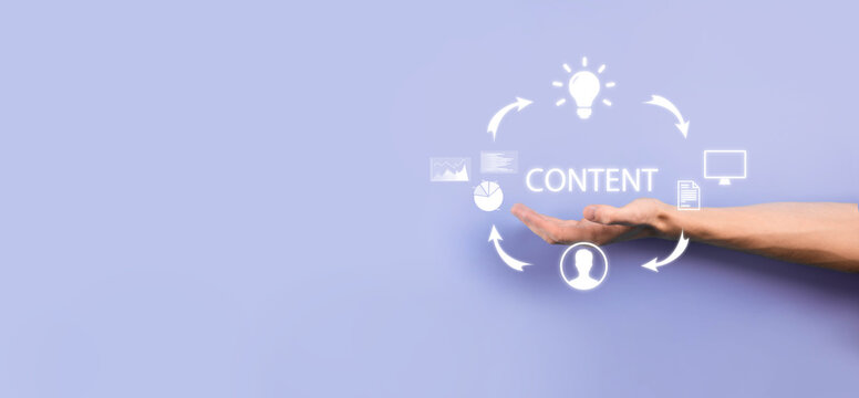 Content marketing cycle - creating, publishing, distributing content for a targeted audience online and analysis.