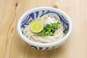 Hiyaoroshi Udon, chilled udon noodles with grated daikon radish and dashi soup. Japanese food