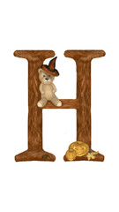 Letter H. The original children's autumn alphabet with a wonderful teddy bear, which learns the letters with the baby. Great choice for holiday decorations, children's cards, presentations or textbook