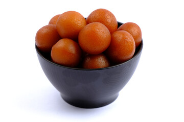 Indian Traditional Special Sweet Food Gulab Jamun, Indian Dessert or Sweet Dish, popular festival or wedding food.