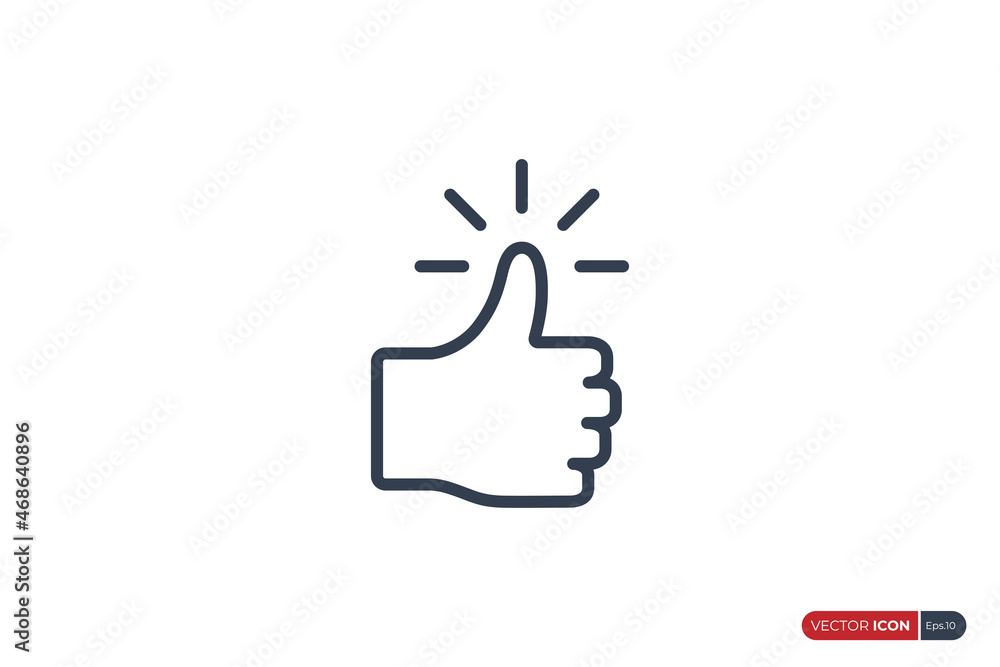 Poster hand thumb up line icon with light burst isolated on white background. flat vector icon design templ