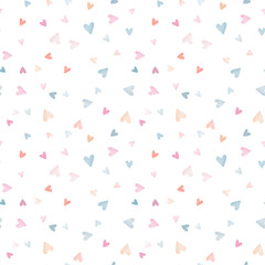 Watercolor seamless pattern with hearts isolated on white background.