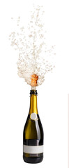 bottle of champagne with popping cork