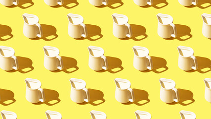 There is a beautiful pattern of white coffee cups on a light yellow background. Wallpapers for your...