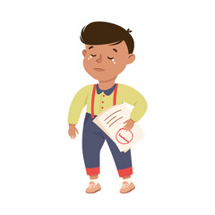Little Boy Standing and Crying Out Loud Feeling Sad Getting Bad Mark at School Vector Illustration