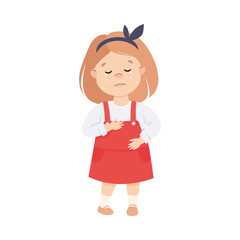 Little Girl in Pinafore Dress Standing and Crying Out Loud Feeling Sad Vector Illustration