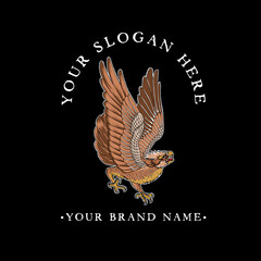 Illustration design vector of falcon tattoo badge for tshirt design , merchandise , etc .