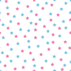 Seamless pattern with pink and blue stars on white background