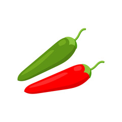 Red and green pepper icon isolated on white background