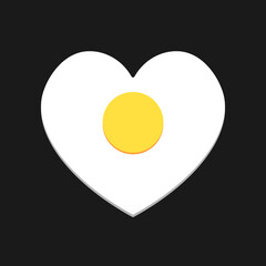 Heart shaped fried egg on black background