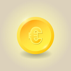 Gold euro coin. Bank payment symbol. Euro sign. Vector illustration.