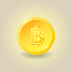 Thai baht. Currency symbol on a gold coin. Vector illustration money sign.