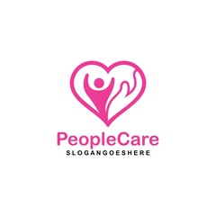 People Care Heart Shaped Logo Design Template. Symbol of care for fellow human beings, solidarity human concept vector illustration, humanitarian activities