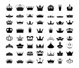 Collection of black silhouettes of crowns. Icons for creating tattoos, prints, stickers. © Marina