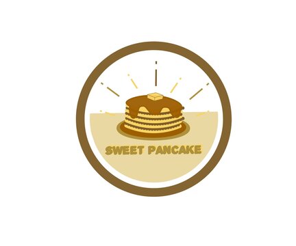 Sweet pancake logo. Pancakes icon. Pancakes background. Vector design illustration.