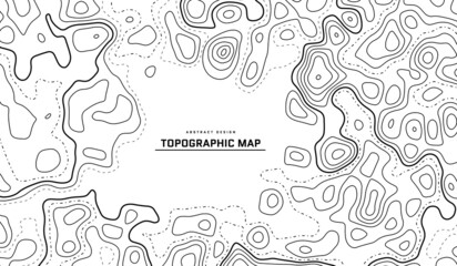 Topographic map abstract background. Outline cartography landscape. Topographic relief map on white backdrop. Modern cover design with wavy lines. Vector illustration with weather map outline pattern.