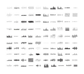 Equalizer waves collection. Monochrome illustrations for music applications and programs.