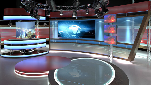 Virtual TV Studio Set. Green screen background. 3d Rendering.

Virtual set studio for chroma footage.