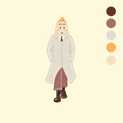 Illustration of a cartoon character in a coat and a surprised face