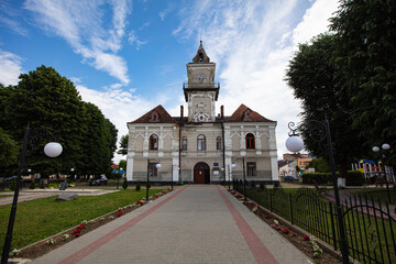 Fototapeta na wymiar Town Hall in Dobromyl, Ukraine