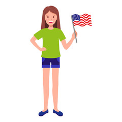 Brunette Woman with American flag.