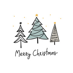 Merry Christmas greeting card. Hand drawn Christmas trees. Vector illustration. - 468652404