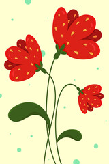 3 red strawberry flowers