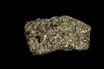 Macro mineral stone Pyrite on a black background