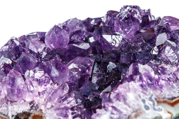 Amethyst Crystal Druse  macro mineral on white background