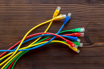 Colored electrical cables and wires, top view