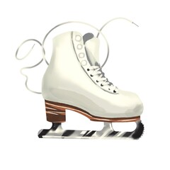 Watercolor skates for ice skating. Winter decor