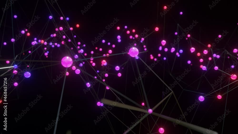 Aufkleber a dark lattice with luminous spheres in the corners moves slowly against a black background. loop ab