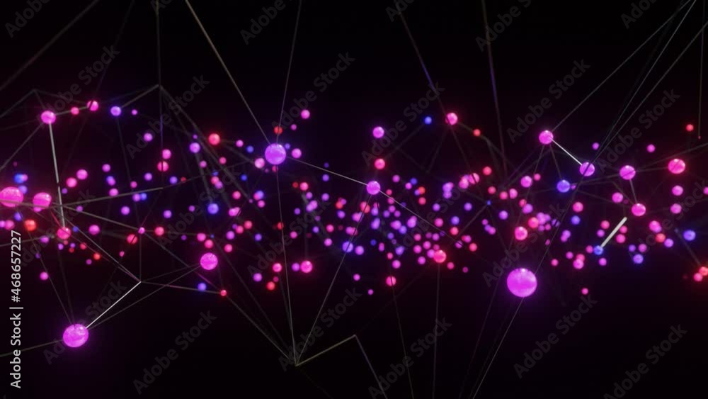 Poster a dark lattice with luminous spheres in the corners moves slowly against a black background. loop ab