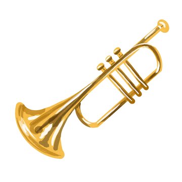 watercolor musical trumpet. Musical instrument is isolated on a white background