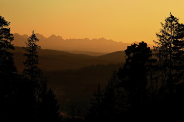 Tatra Mountains in the light of setting sun