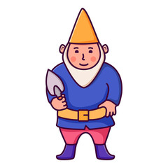 Garden gnome with a scoop.Isolated on white background.Vector flat illustration.