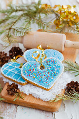 Christmas cookie on a white wooden background