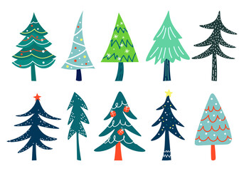 Obraz premium Set of various hand drawn winter trees. Cute and fancy defferent cartoon trees 