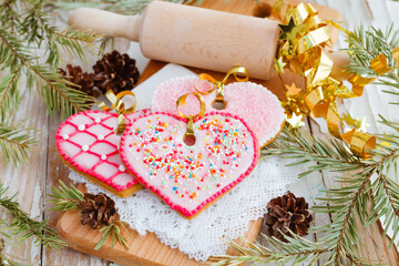 Christmas cookie on a white wooden background