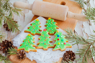 Christmas cookie on a white wooden background