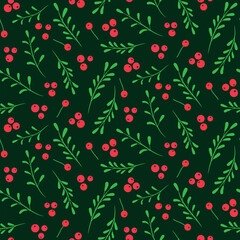 Beautiful Christmas seamless  pattern with mistletoe leaves and little holly berries. Great for Christmas  gift wrapping paper , greeting cards, wallpaper ,textile and home d&eacute;cor. 