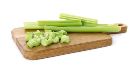 Fresh green celery stems isolated on white