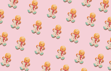 Gingerbread man christmas seamless pattern. New year concept.Festive background.
